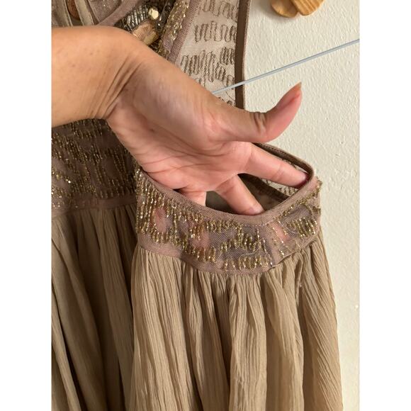 Anthropologie Dress Women's 4 Sonora Embellished Taupe Beaded Moulinette Soeurs - Picture 7 of 12